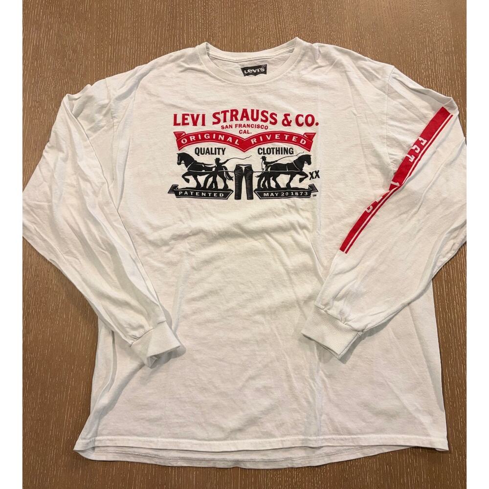 Levi's Size XL White Short Sleeve T-shirt Long Sleeve Graphic Logo Tee